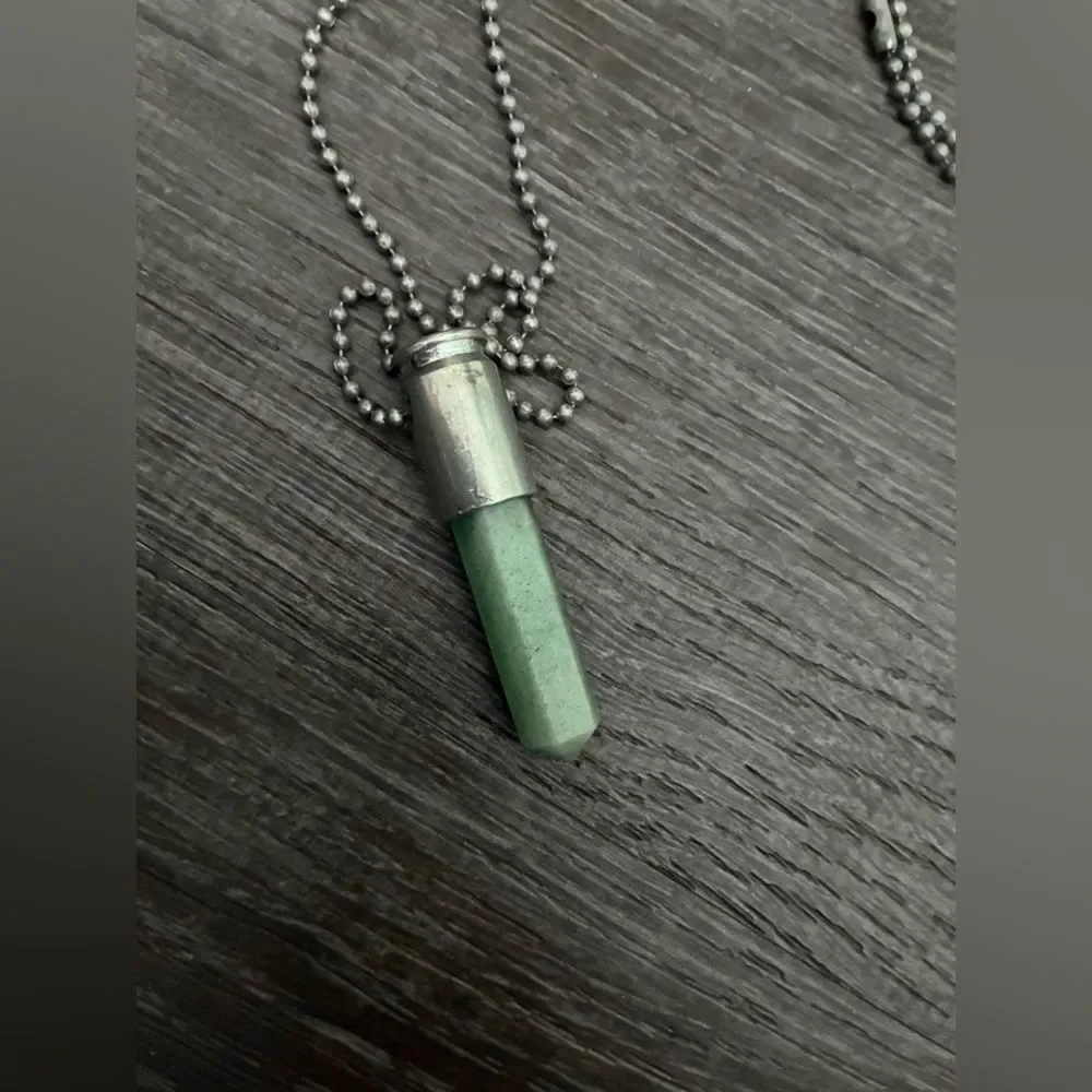 LoveBullets Urban Outfitter Green Jade Bullet Casing Pendant Necklace